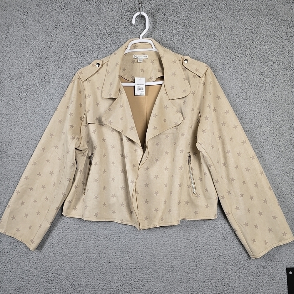 Cato Jacket Cardigan Plus Sz 22/24W Beige/Star Open Draped Front Faux Suede